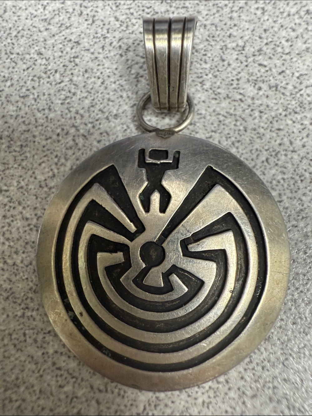 Sterling Silver Round Burning Man Labyrinth Pendant